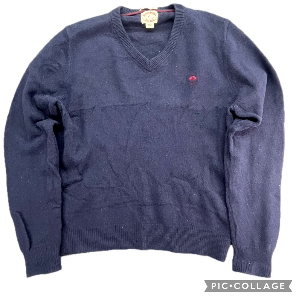 Brooks Brothers Women's Navy Blue V Neck‎ Pure Lambswool Sweater XL Logo
